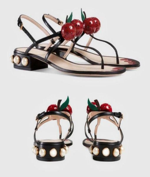 

sandals brand cherry gladiator women luxury thong peals bead summer shoes woman sweet ladies sandal fashion designers 2022sandals1534360, Black