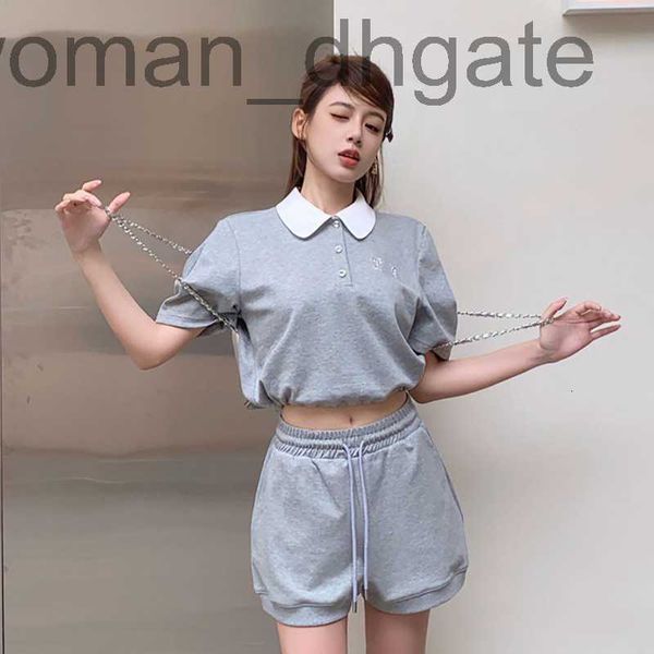 

women's tracksuits designer short sleeved set for women's 23 summer niche design, nail diamond letter t-shirt and shorts two-piece, Gray