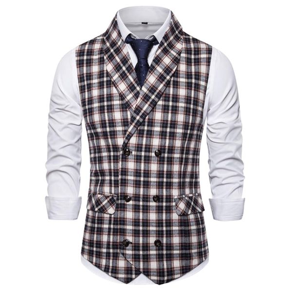 

blazers 2021 spring and autumn men's checkered green collar double breasted slim mens vest waistcoat, White;black