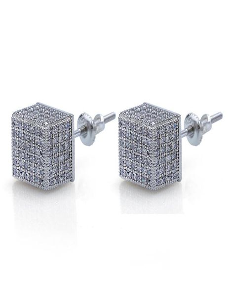 

europe and america iced out bling cz round earring gold silver color plated stud earrings screw back fashion hip hop jewel9173912, Golden;silver