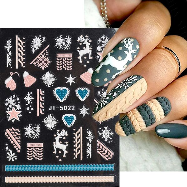 

stickers decals 5d embossed nail sticker sweater effect for nails christmas decoration moose snowflakes winter new year sliders charms nlji5, Black