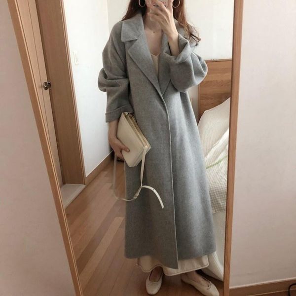 

fur women wool elegant woolen korean jacket long coats autumn ladies winter coat vintage female warm outwear overcoat cape femme, Black