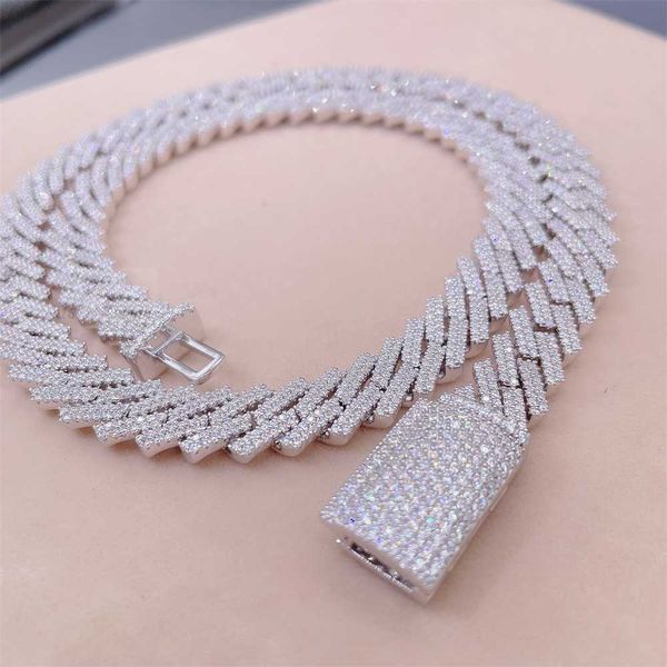 

factory price men and women necklace moissanite diamond luxury chain plated white gold cuban chain 10mm s925 icedout cuban chain, Silver