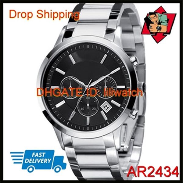 

100% japan movement dropship quartz chronograph mens watch stainless steel strap ar2434 ar2448 ar2458273d, Slivery;brown