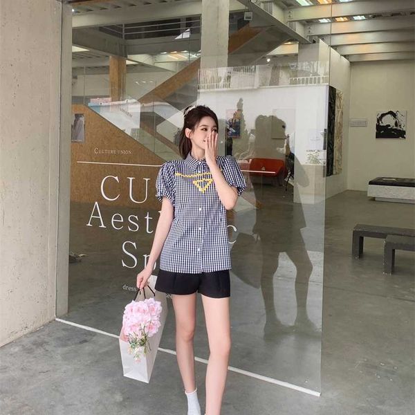 

family spring/summer new style casual triangle print plaid shirt, White