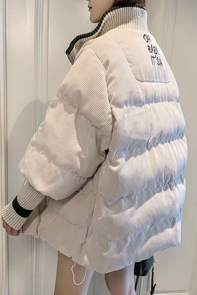 

leather corduroy winter coat new style korean loose winter coat bread coat, Black