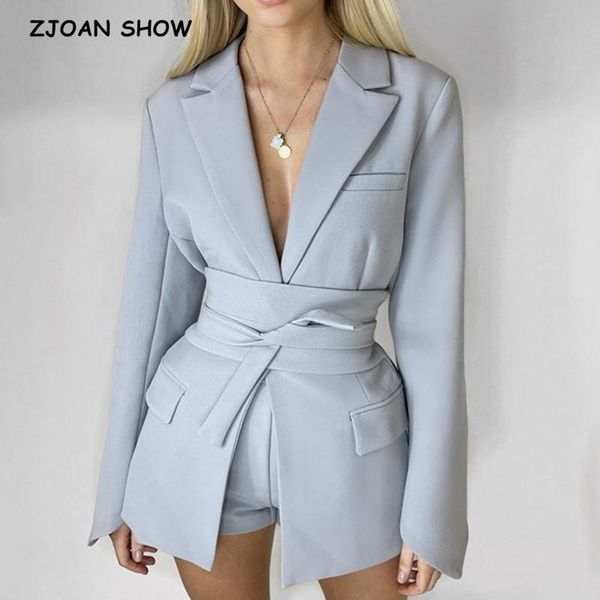 

pants 2021 autumn vintage tie bow sashes long sleeve blazer with belt vintage korea clothing women suit ol coat outwear, White