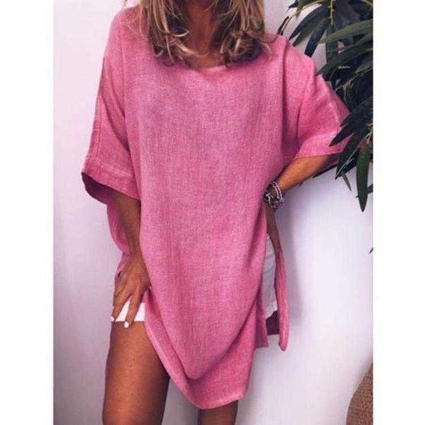 

summer loose casual dresses cotton linen solid color hem split dress, Black;gray