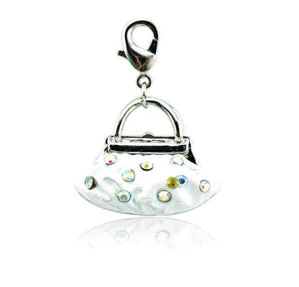 

whole floating lobster clasp charms rhinestone white enamel handbag bulk charms for jewelry diy making accessories6647242, Bronze;silver