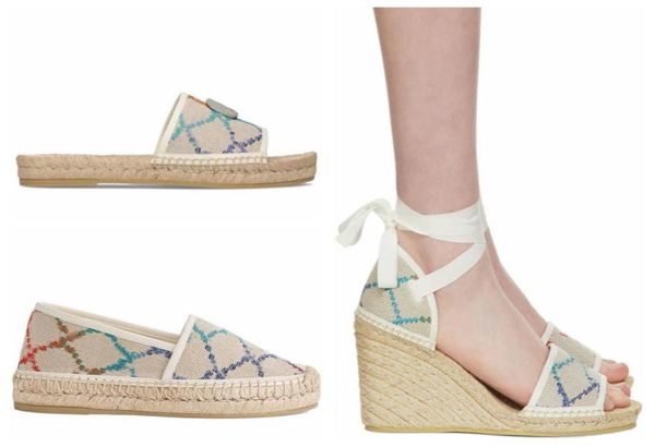 

2022 womens colorful platform slippers 55mm canvas covered platform sandals espadrille wedges with box and dust bags4370829, Black