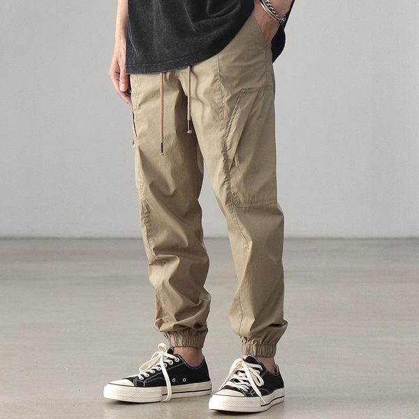 

pants summer new japanese retro thin quickdrying casual pants men's fashion microelastic drawstring loose outdoor sports overalls, Black