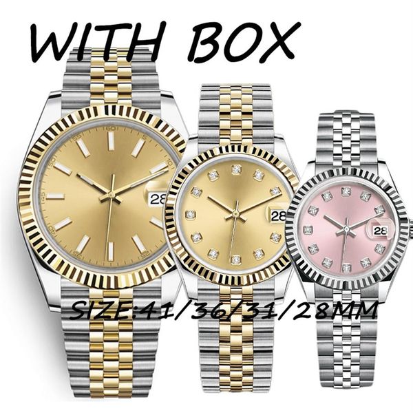 

mens automatic mechanical movement watches 36 41mm full stainless steel luminous waterproof pink 28 31mm women watch couples style275b, Slivery;brown