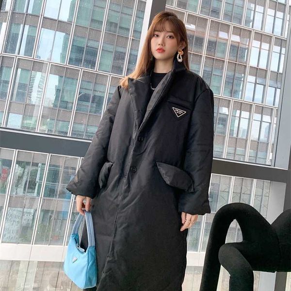 

26% off family autumn/winter new classic triangle long belt men's and women's filled warm cotton coat, Black