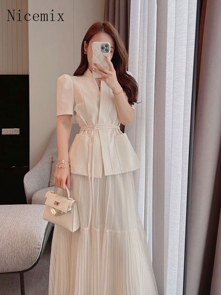 

two piece dress nicemix office suits women's summer models light mature female mesh skirts hong kong style elegant two-piece business s, White
