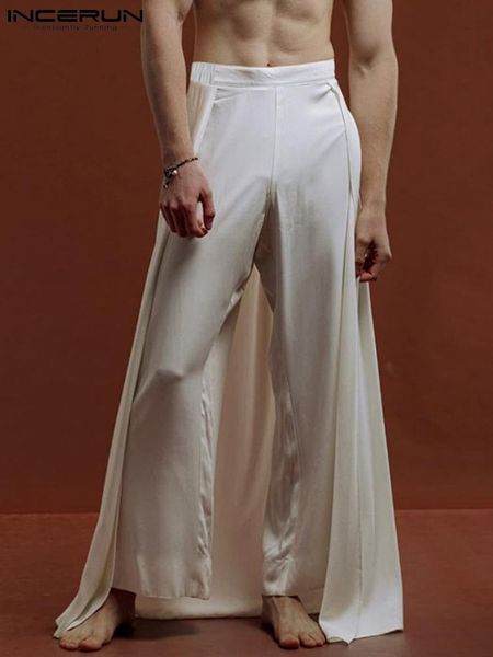 

pants men pants 2022 loose elastic waist streetwear solid color wide leg trousers men translucent casual irregular pants s5xl incerun, Black