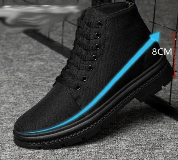 

boots invisible heel men canvas height increasing man ankle boot 8cm taller men039s lifted booties 6cm increased y heels 2303097874488, Black