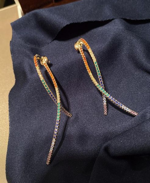 

colorful diamond zirconia geometric earrings fashion luxury designer stud earrings jewelry for woman girls gifts s925 silver post6397049, Golden;silver