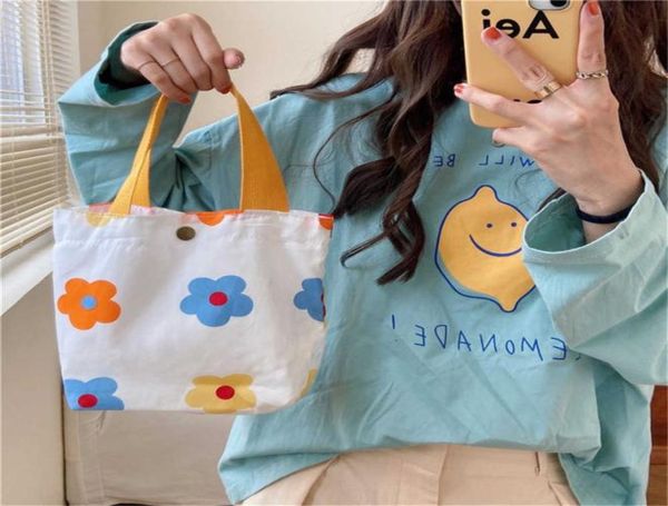 

shopping bags floral mini canvas shopping handbags fmale reusable foldable tote bags women canvas shoulder bags female ulzzang fun6552482