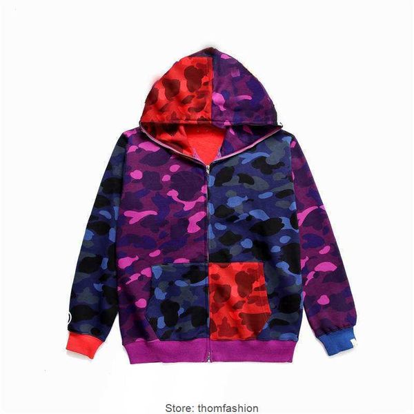 

embroidery craftsmanship new a camo hoodie mans red blue shark head bathing camouflage apes sweatshirt windbreaker full zip jacket coat, Black