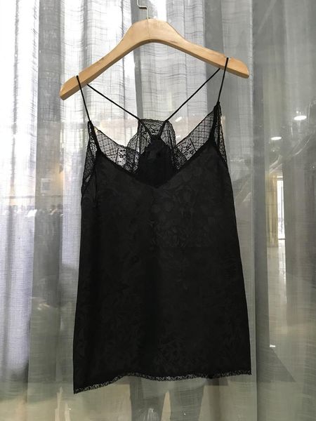 

t-shirt women black 100% silk camis lace sleeveless floral female 2022 summer, White