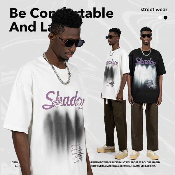 

t shirt american street fashion brand portrait printing short-sleeved men's and women's loose size ins trend hip-hop couple t-shir, White;black