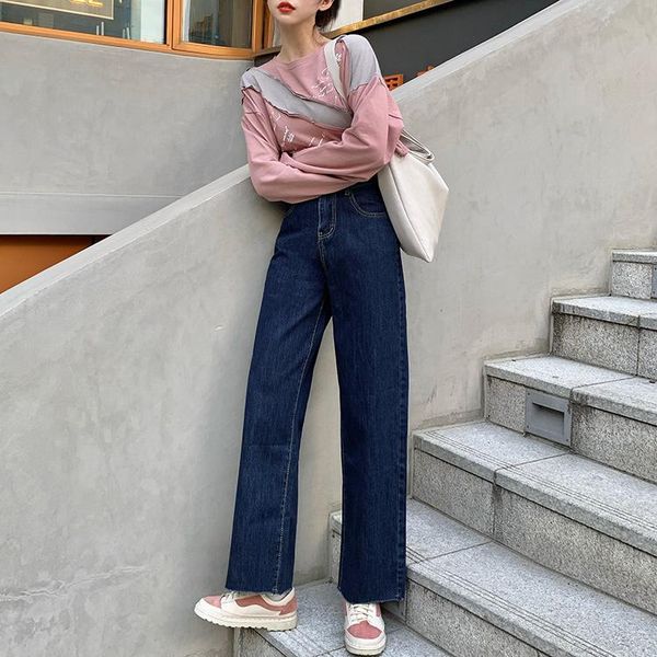 

jeans dd2739 the new dark blue straightleg pants high waist slimming loose casual trousers jeans