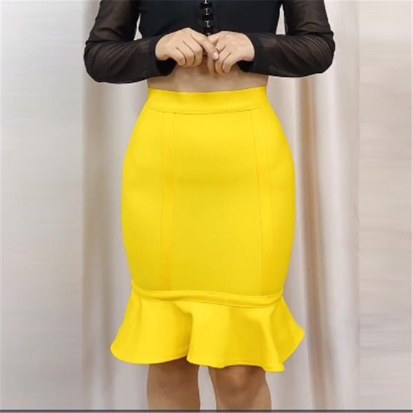 

dresses women bandage skirts new fashion ruffles knitted kneelength skirt black yellow empire office casual ladies skirts, White;black