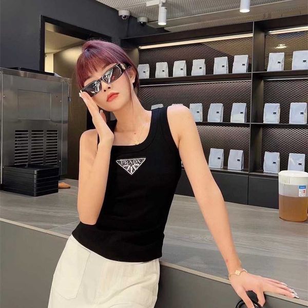 

34% off family early spring new fashion classic rhinestone triangle fit and slim knitted tank top, White