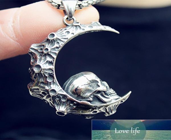 

fine handmade retro domineering big moon looking up skull pendant men039s and women039s jewelry necklace factory expe7958900, Silver