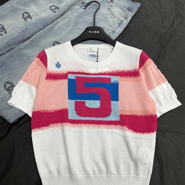 

32% off 5-line pattern knit shirt short sleeved thin color matching ice silk t-shirt women's loose fitting summer new style, White;black