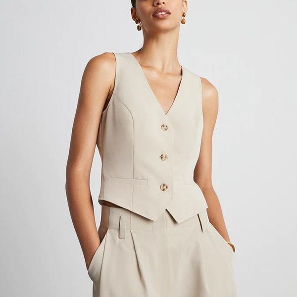 

vests women's tailored vest champagne v neck elegant ol waistcoat single breasted formal office work wear vintage wedding waistcoat, Black;white