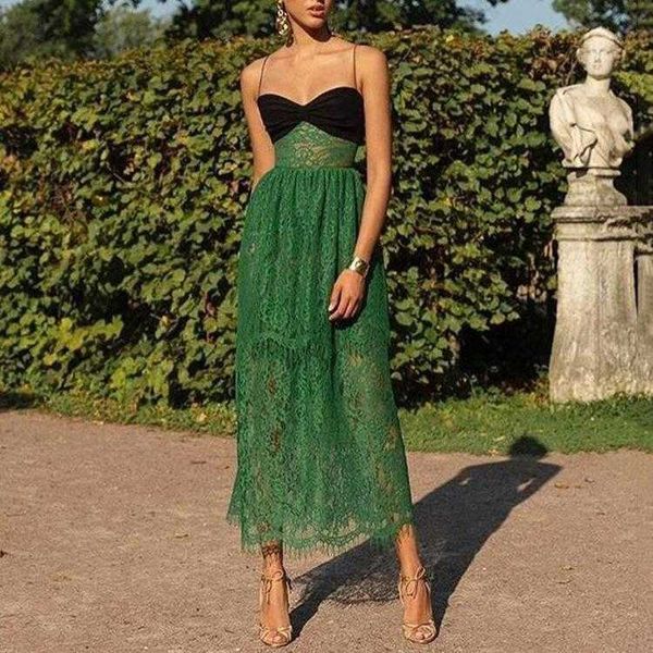 

summer womens dress suspenders lace green hollow holiday multi layer, Black;gray