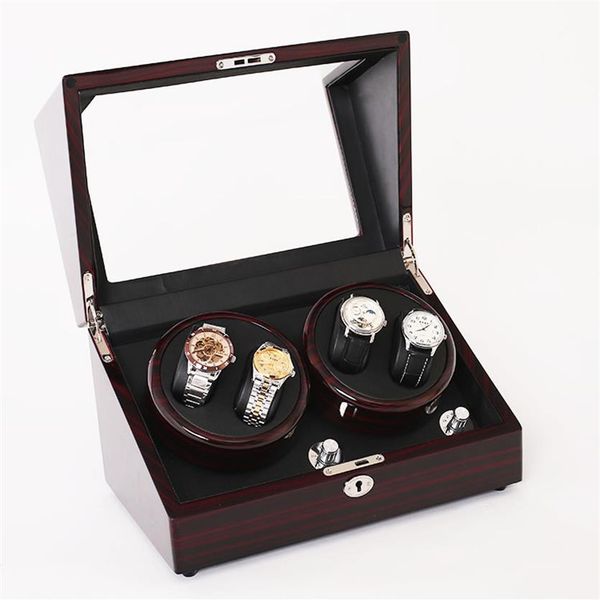 

mahogany wood leather watch accessories box for automatic watch winder case lock rotator storage movement ratator boxes winders gl280x, Black
