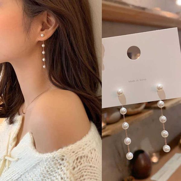 

charm new trend simulated pearl women long earrings white round pearl wedding pendant earrings korean fashion jewelry earrings aa230421, Golden