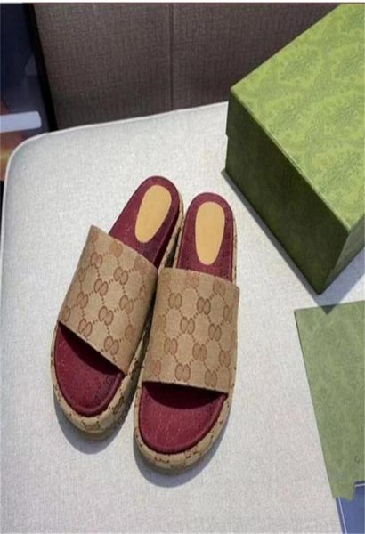 

2022 designer luxury women sandal canvas platform slippers real leather slides beige brick red colors beach slipper outdoor party 3451212, Black