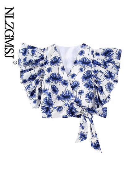 

tanks nlzgmsj 2022 vneck sleeveless floral short blouse women elegant short female casual printed slim blusas 202207, Black;white