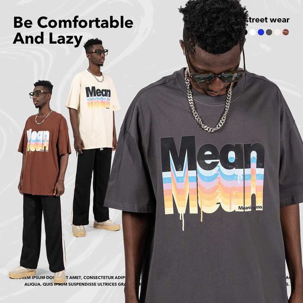 

t shirt china-chic round neck short sleeved men's t-shirt spring and summer fog color matching 220g loose oversized couple base coat, White;black
