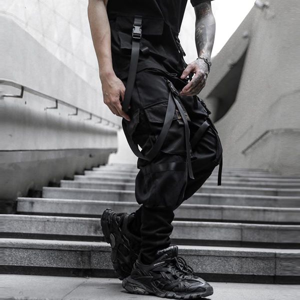 

pants 2023 new streetwear pants hip hop joggers pockets men harem casual men pants anklelength ribbons black trousers men abz696