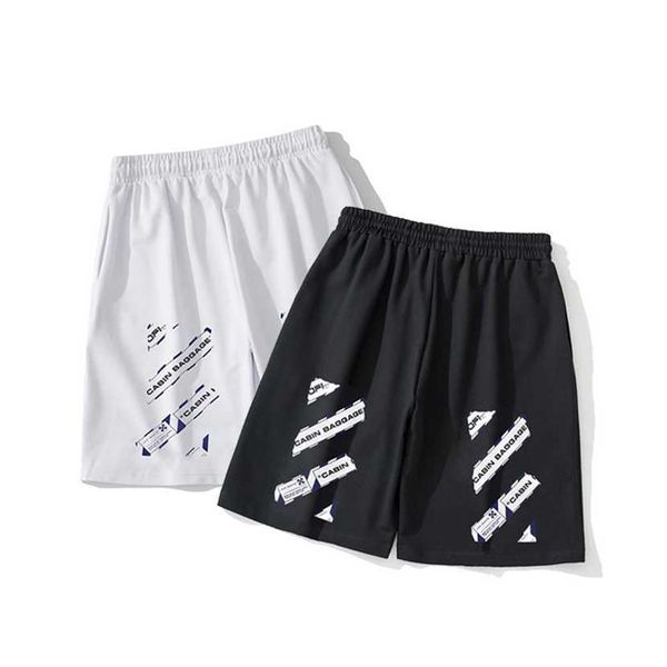 

26% off clothing designer quality off summer airport warning line tape sticker ow loose split shorts, White;black