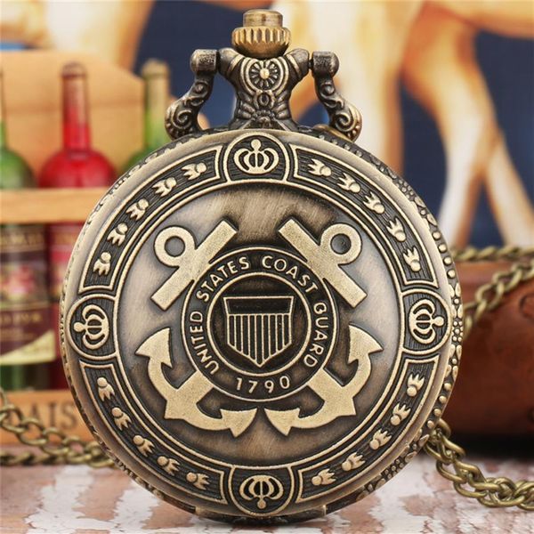 

retro bronze united states coast guard 1790 theme quartz pocket watch with necklace chain gift for birthday christmas men women ti258c, Slivery;golden