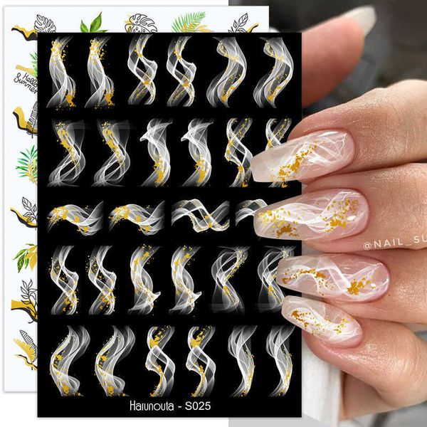 

stickers decals 3d gradient ink blooming marble line nail stickers decoration flower leaves butterfly designs gel polish manicure slider dec, Black