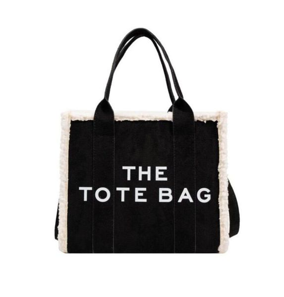 

new womens plush designer handbags tote bag fashion luxury splicing shoulder bags solid color wool zipper crossbody bag with thick2382532, Red;black