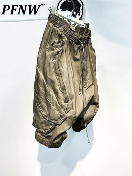 

pants pfnw darkwear niche design style mud dyeing worn function multi pocket techwear calflength pants men loose chic tide 12a4880, Black