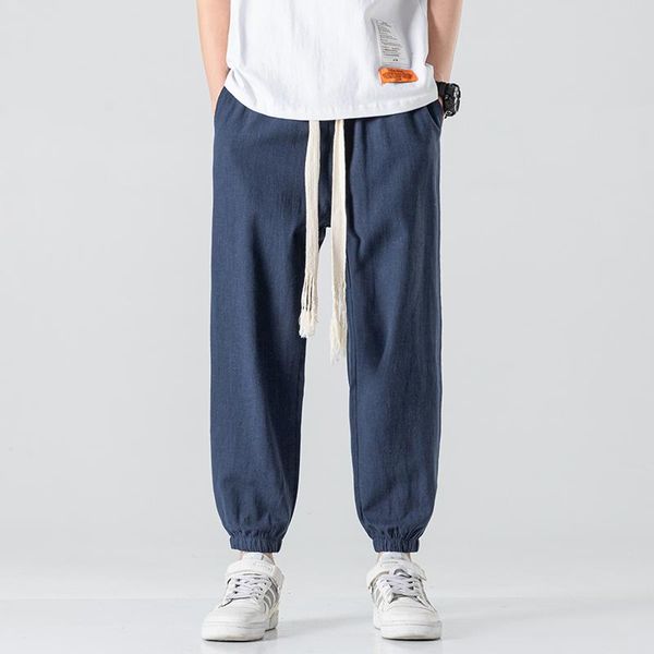 

pants comfortable linen jogger pants retro harem cropped pants men's plus size sports pants men's contrast color casual pants, Black