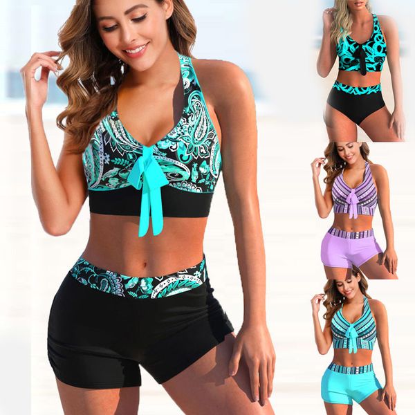 

women's swimwear summer printed swimsuit beach bathing suit bikini sets two piece set push up high waist women tankni swimming 230422, White;black