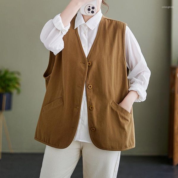 

women's vests large size vest jacket literary artistic v neck 2023 spring loose casual versatile waistcoat sleeveless coat z311, Black;white