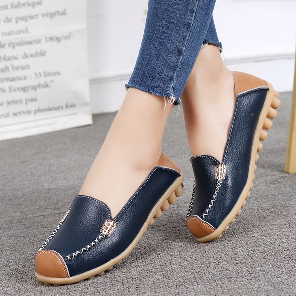 

dress shoes spring autumn woman genuine leather women flats female moccasins shoe slip on women's loafers big size 3544 230421, Black