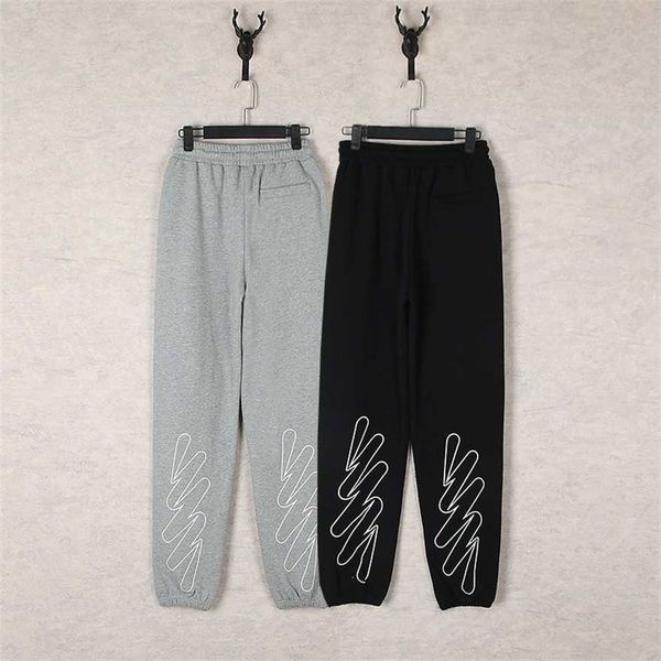 

34% off autumn/winter new wave breaking stripe printed ow guard pants for men and women's sports large drawstring leggings, White;black