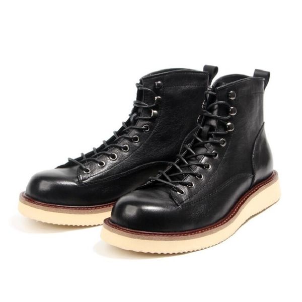 

handmade men ankle boots genuine leather retro fashion male tooling boots platform casual shoes male mujer botas d2h30, Black