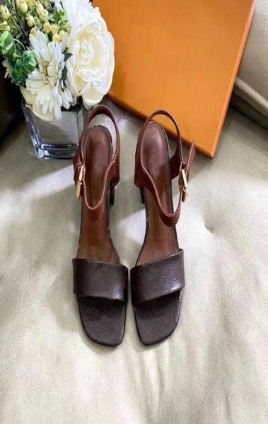 

chunky heels sandals classic printing sandal gladiator ankle strap sandals pu leather summer slippers designer women b1409772, Black